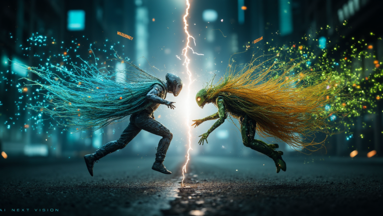 Dynamic split-screen composition, tight over-the-shoulder