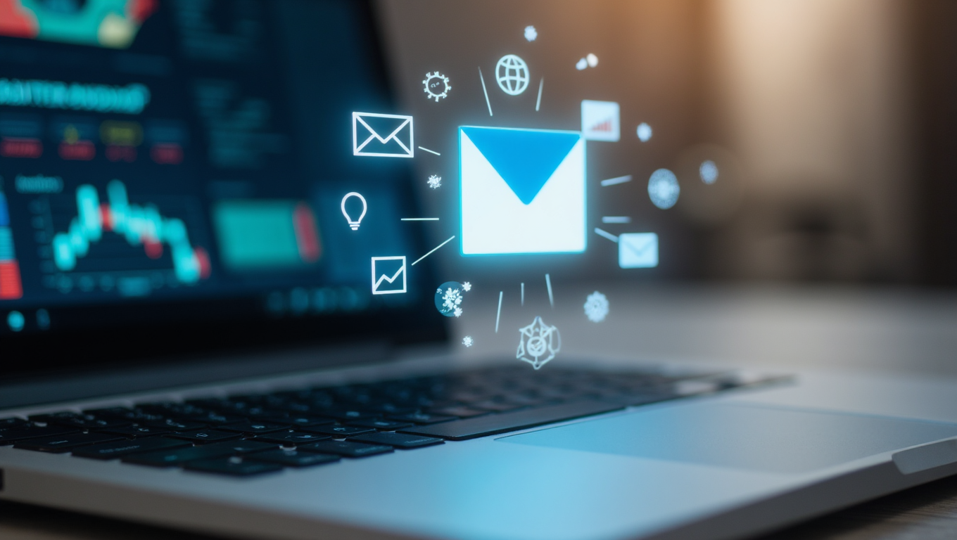 A laptop screen glows with soft light in a tight close-up