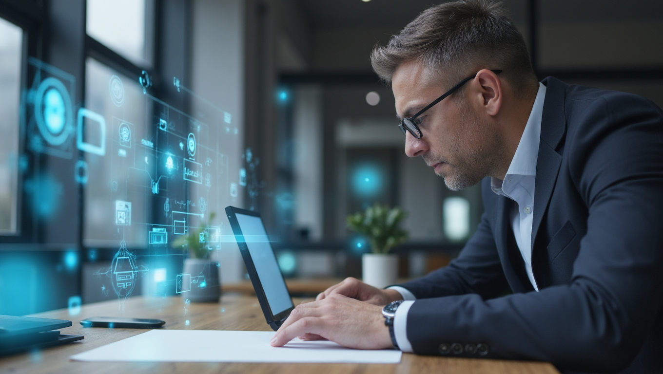 A tight waist-up shot capturing a seasoned sales professiona