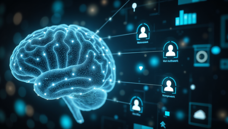 Tight close-up of a futuristic digital brain shimmering